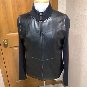 Jaclyn Smith classic, Black Leather and Knit Jacket